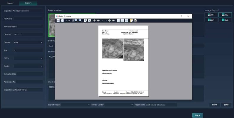 Vet X-ray System Report Print